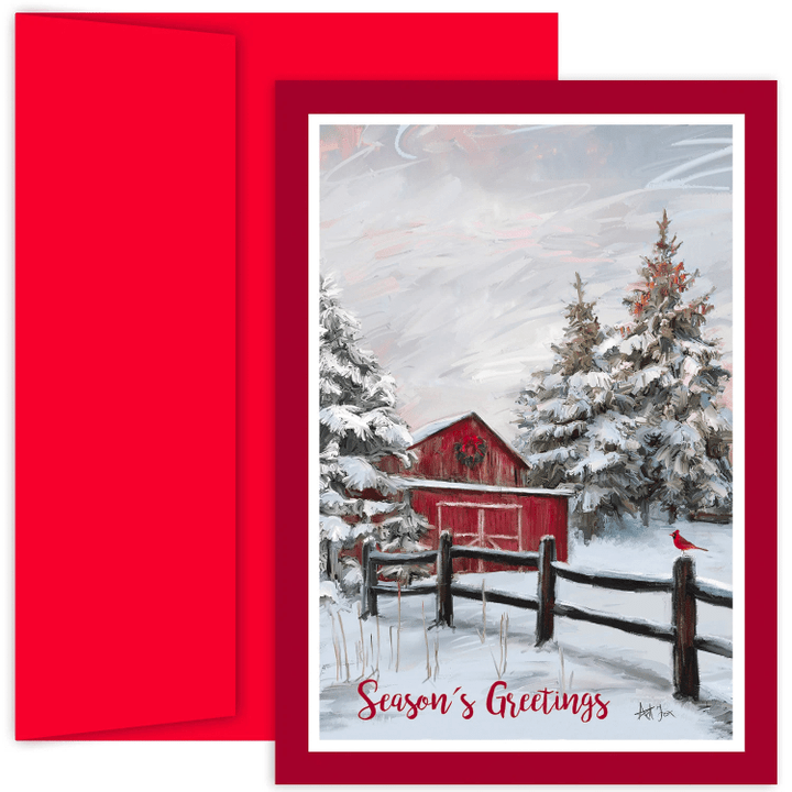 Box of 18 Winter Barn Rustic Themed Holiday Christmas Cards