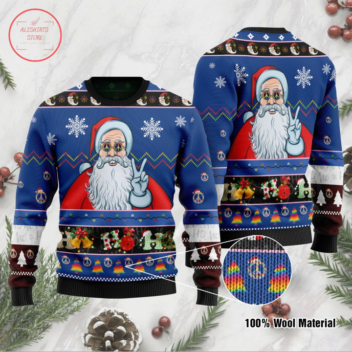 Ho Ho Ho Hippie Santa Claus Christmas Ugly Sweater