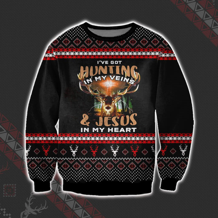 I've Got Hunting in My Veins and Jesus in My Heart Ugly Christmas Sweater