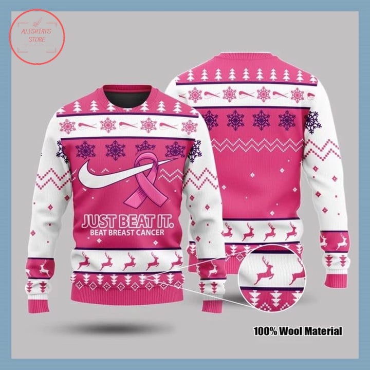 Just Beat It Beat Breast Cancer Ugly Christmas Sweater - Diosweater