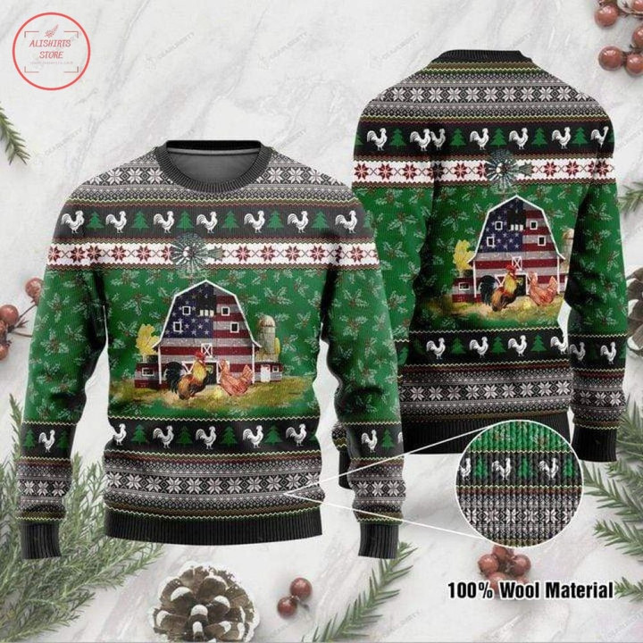 American Flag Farmers Chickens Christmas Ugly Sweater - Diosweater