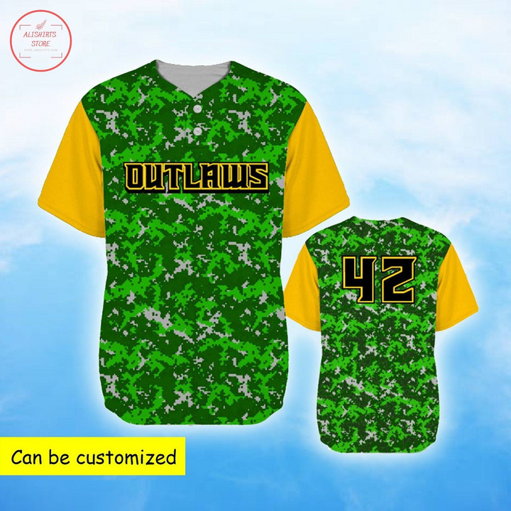 Outlaws Green Camo Personalized Baseball Jersey - Diosweater
