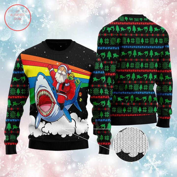 Santa Riding Shark Ugly Sweater - Diosweater