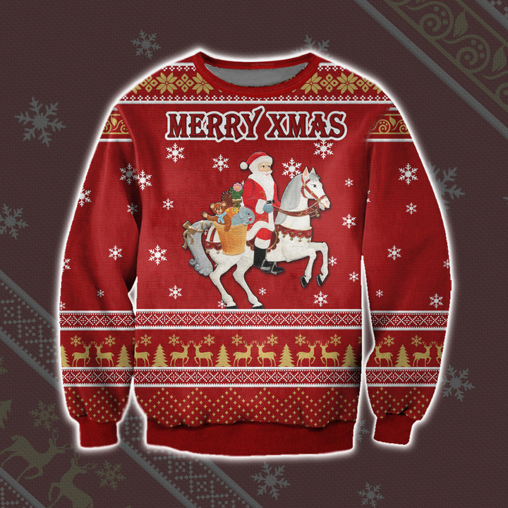 Santa Claus Rides a Horse Ugly Christmas Sweater