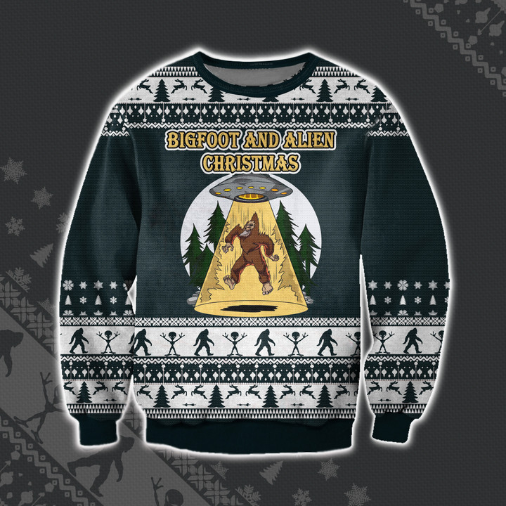 Bigfoot and Alien Ugly Christmas Sweater