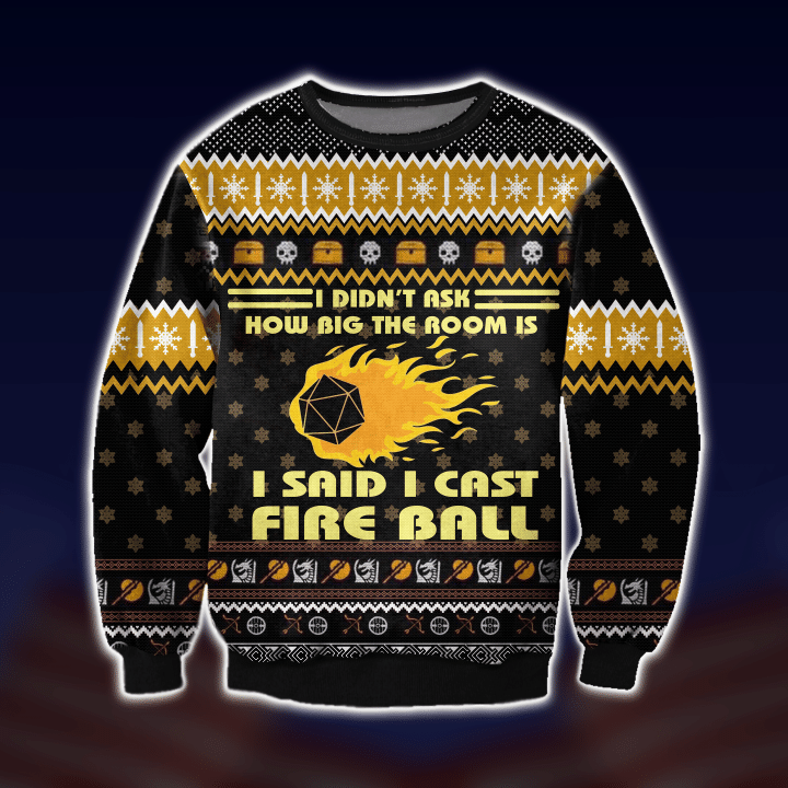 Dungeons and Dragons I Cast Fireball Ugly Christmas Sweater