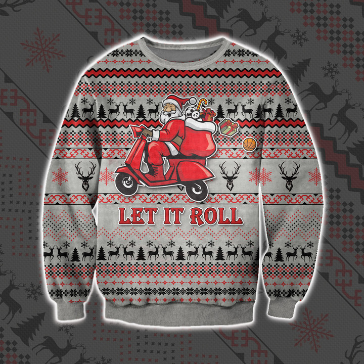 Let It Roll Santa Scooter Ugly Christmas Sweater