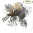 Traditional Christmas Ornament Picks Silver Pack of 12 7" x 5" with Glitter Dove, Glitter Cedar leaves and Glitter Gift Box