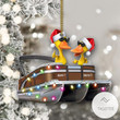 Personalized Funny Yellow Duckies In Pontoon Boat Ornament