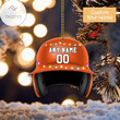 Personalized Orange Baseball Helmet With Christmas Light Flat Ornament