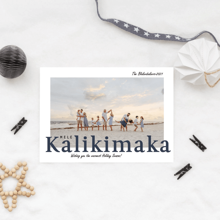 Mele Kalikimaka, Family Photo Christmas Card, Beach Theme Holiday Photo Card, Season Greetings Photo Card, Tropical Holiday Card