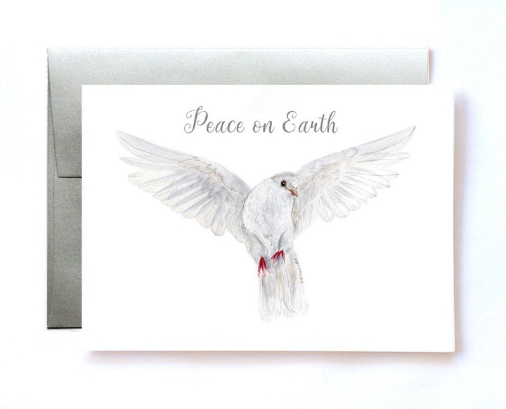 Dove Holiday Cards - Peace on Earth Christmas Card Set - Seasonal Greeting Cards - New Year's Cards - Watercolor Stationery - Peace Dove