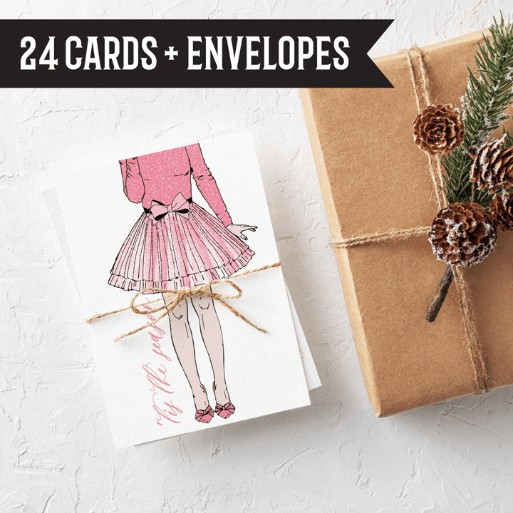 24 Pink Christmas Cards - Box Set Holiday Cards Girly Cards for Her Friends Made in the USA 6071