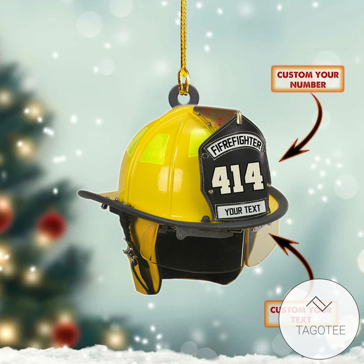 Personalized Number Firefighter Yellow Hat Ornament