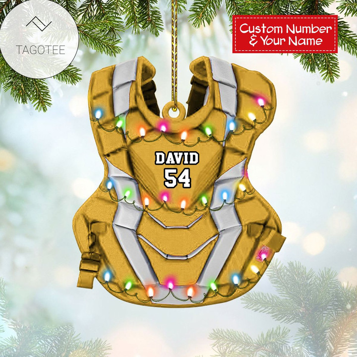 Personalized Baseball Chest Protector Yellow Ornament
