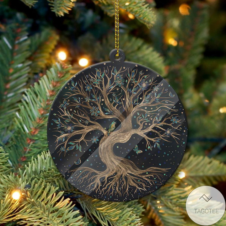 Tree Of Life &amp;amp; Butterfly Acrylic Yule Ornament