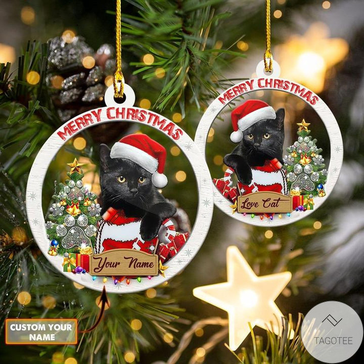 Black Cat Merry Christmas Shaped Ornament