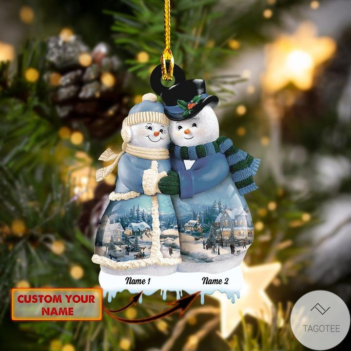 Personalized Snowman Couple Shaped Ornament