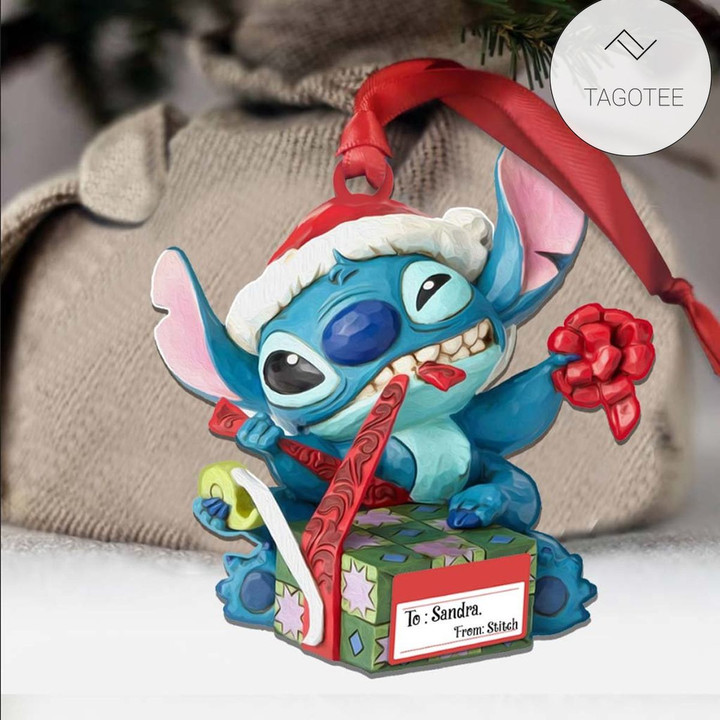 Personalized Cute Stitch Wrapping Present Christmas Ornament