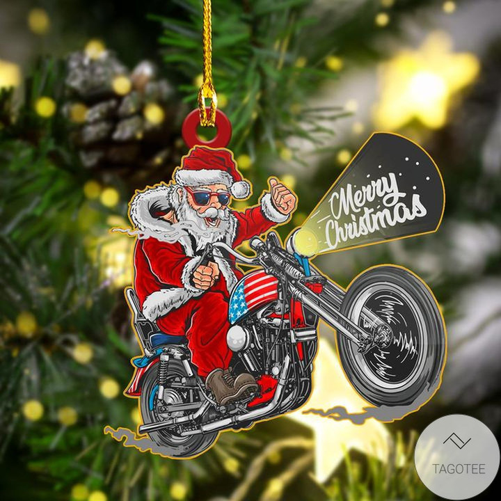Biker Santa Merry Christmas Shaped Ornament