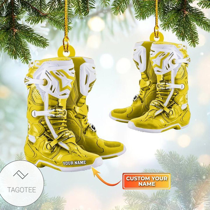 Personalized Yellow Motocross Boots Shaped Ornament