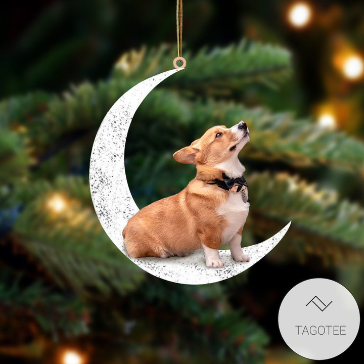 Corgi Sit On The Moon Ornament