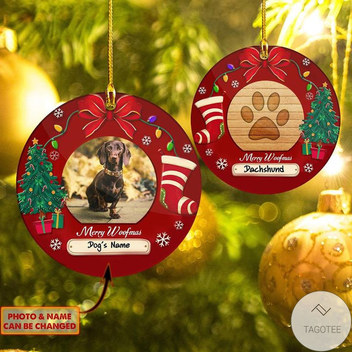 Personalized Merry Woofmas Dachshund Shaped Ornament