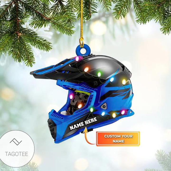Personalized Motocross Blue Helmet Bulb Light Shaped Ornament