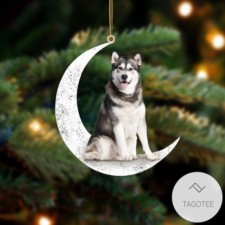 Siberian Husky Sit On The Moon Ornament