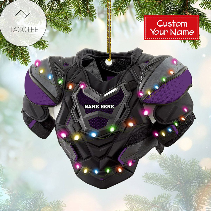 Personalized Hockey Shoulder Purple Pads With Light Christmas Ornament