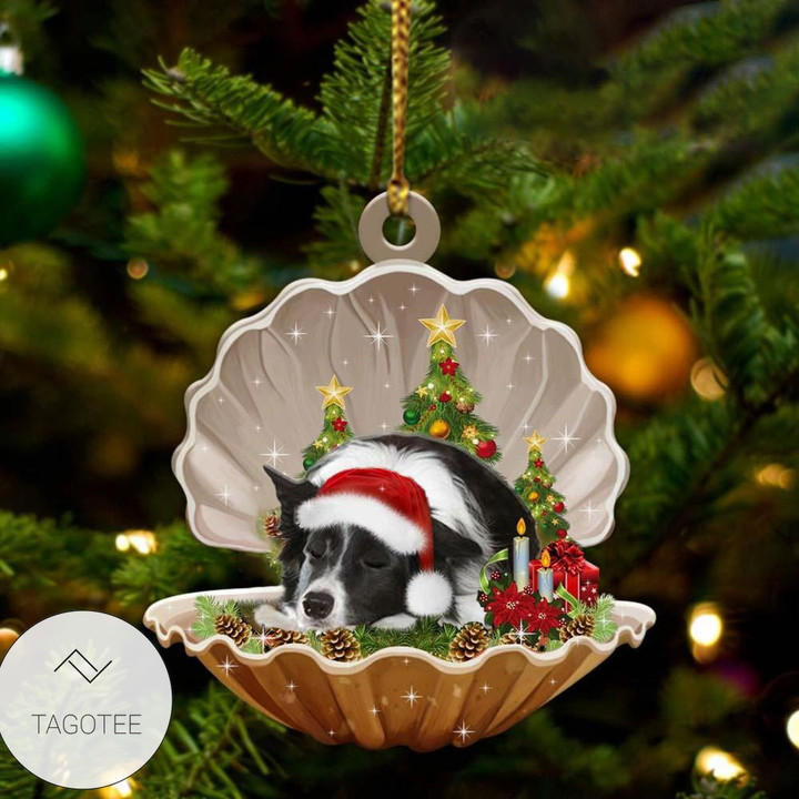 Border Collie Sleeping Pearl In Christmas Ornament