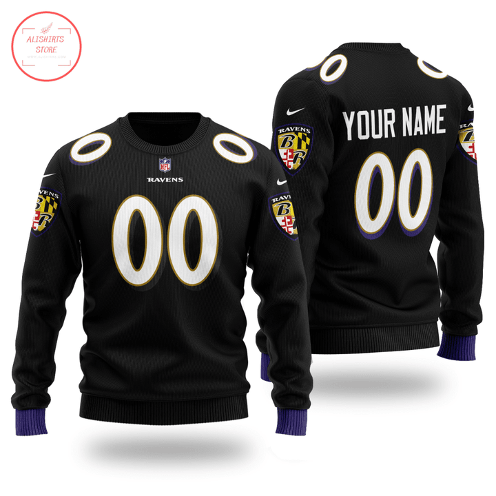 Black NFL Baltimore Ravens Personalized Sweater