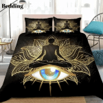 Gold Buddha Eye Mandala Cotton Bed Sheets Spread Comforter Duvet Cover Bedding Sets