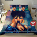African American Girl Blue Lips Personalized Custom Name  Duvet Cover Bedding Set