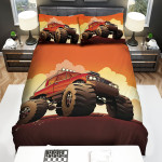 Monster Truck In Sunset Sky Illustration Bed Sheets Spread Duvet Cover Bedding Sets