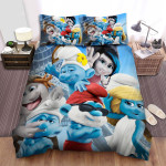 The Smurfs Taking Picture At Eiffel Tower Bed Sheets Spread Duvet Cover Bedding Sets