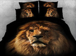 3D Lion Face Printed Cotton Luxury 4-Piece Blacks Duvet Cover Bedding Set