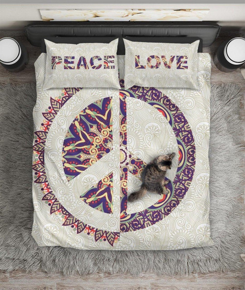 Peace Love Symbol Together Pq 0032 Bedding Set - Pq Art Shop