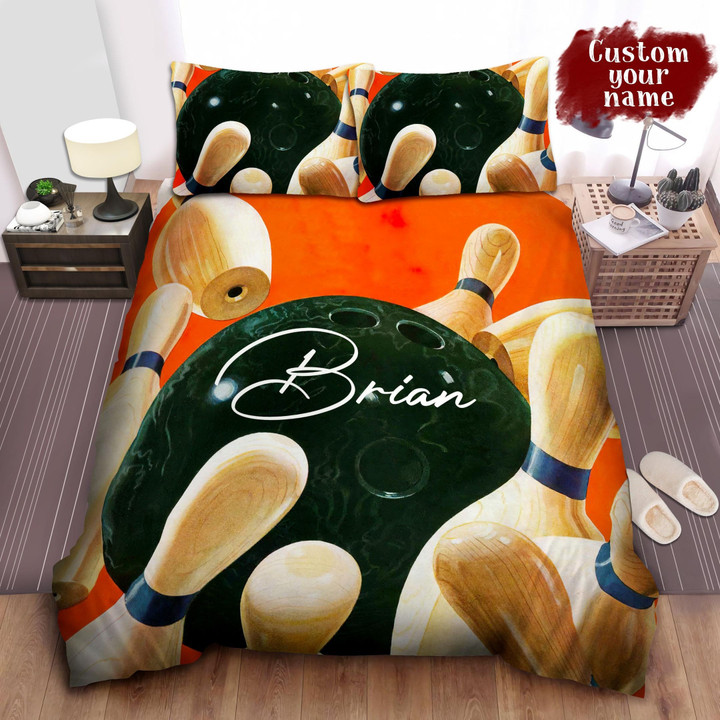 Personalized Bowling Retro Art Bed Sheets Spread Comforter Duvet Cover Bedding Sets