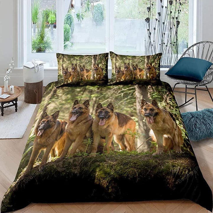 German Shepherd In The Forest Bed Sheets Spread Comforter Duvet Cover Bedding Sets