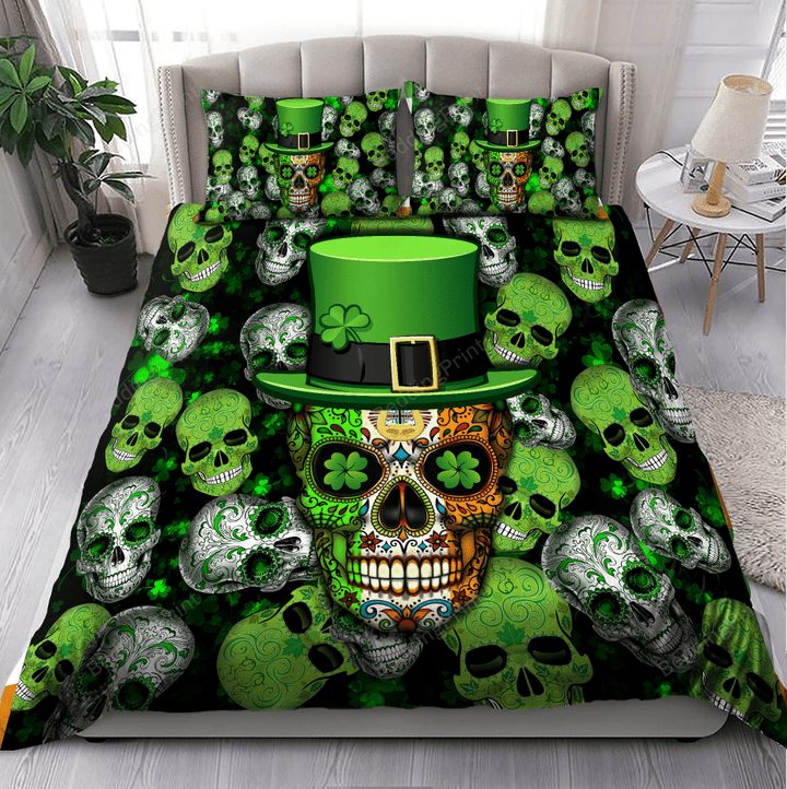 Irish Skull Saint Patrick Day Bed Sheets Spread Comforter Duvet Cover Bedding Sets