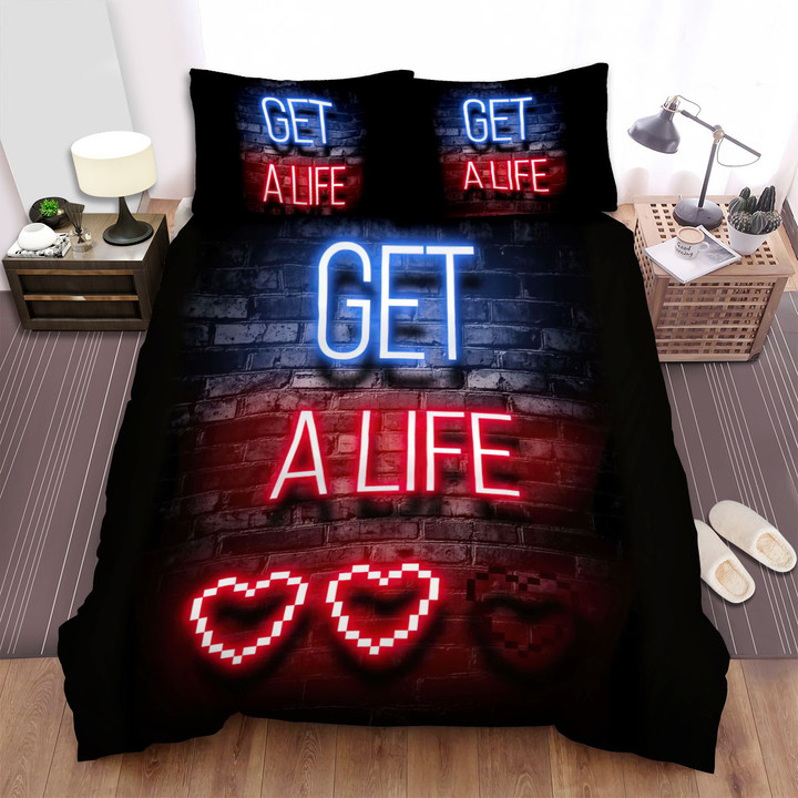 Gaming Gamer Quotes Get A Life Bed Sheets Spread Comforter Duvet Cover Bedding Sets
