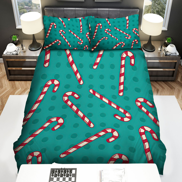 Christmas Art - Cute Candy Cane Pattern Bed Sheets Spread Duvet Cover Bedding Sets