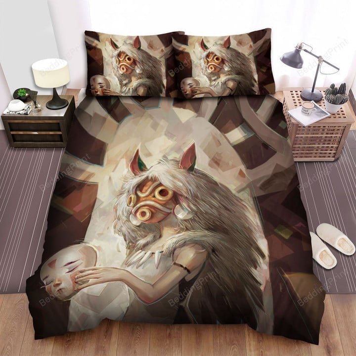 Princess Mononoke San Mask Art Bed Sheets Spread Comforter Duvet Cover Bedding Sets