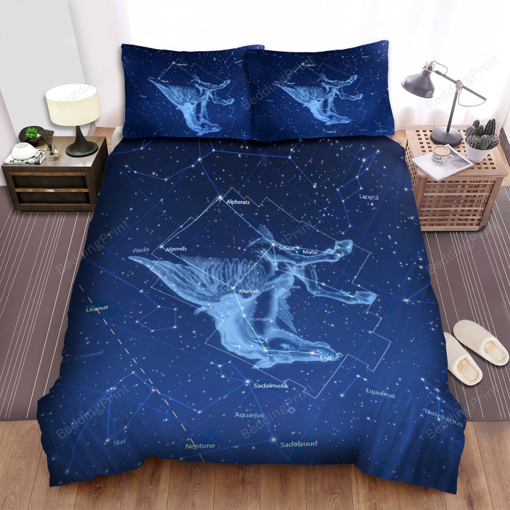 Pegasus Constellation Star Map Bed Sheets Spread Comforter Duvet Cover Bedding Sets