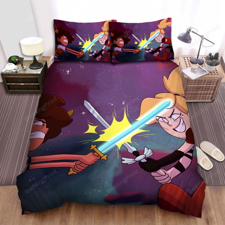 Amphibia Anne And Sasha In A Sword Battle Bed Sheets Spread Duvet Cover Bedding Sets