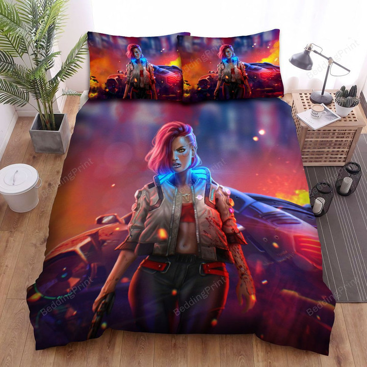 Cyberpunk 2077 Cyborg Soldier Bed Sheets Spread Comforter Duvet Cover Bedding Sets