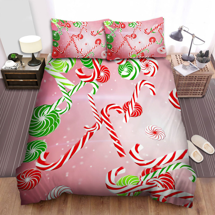 Christmas Art - Candy Cane In Pink Font Bed Sheets Spread Duvet Cover Bedding Sets
