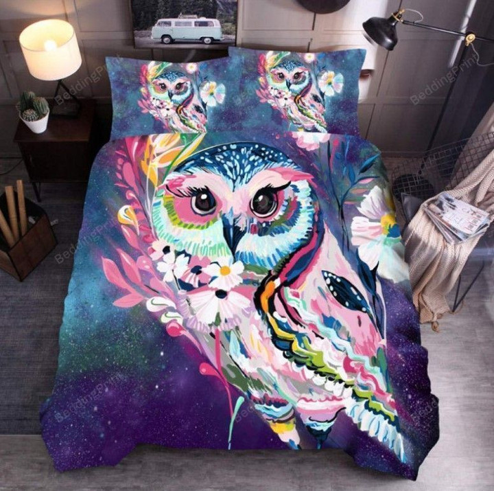 3D Beautiful Galaxy Owl Cotton Bed Sheets Spread Comforter Duvet Cover Bedding Sets