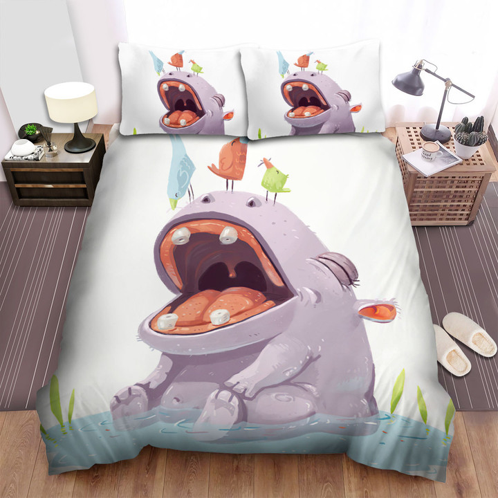 The Wild Animal - The Hippo Laugh Loudly Bed Sheets Spread Duvet Cover Bedding Sets
